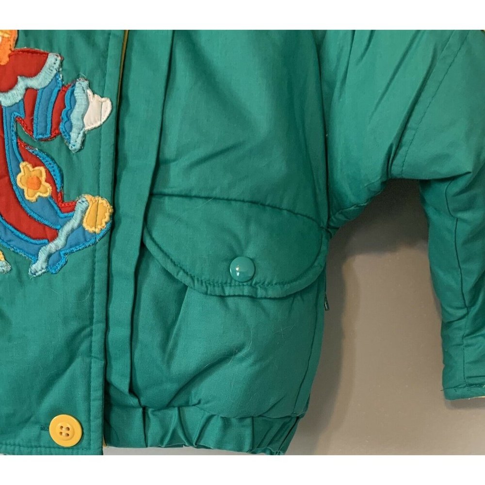 Toddler Winter Down Filled Hooded Jacket Green Clown Detail Size 2T  - Picture 6 of 6